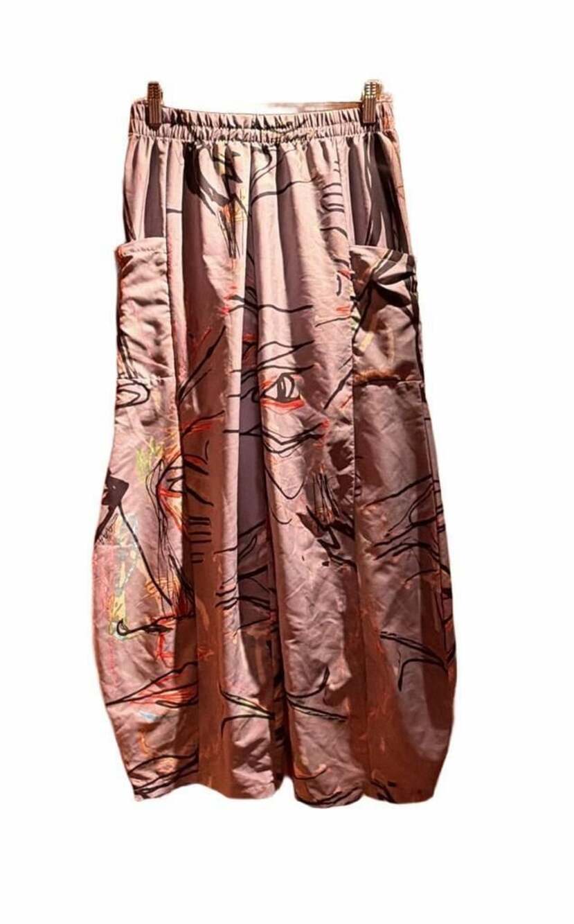 Abstract Art Print Baggy Wide Leg Pants with Pockets